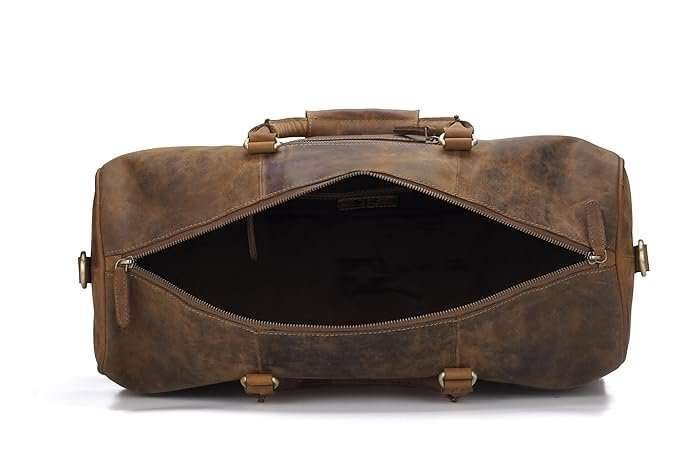 Rinezza Vintage Leather Duffle Bag | Rustic Dark Brown | Travel Weekender Bag with Shoulder Strap | Stylish Duffle for Gym | Business & Adventure | - Image 4