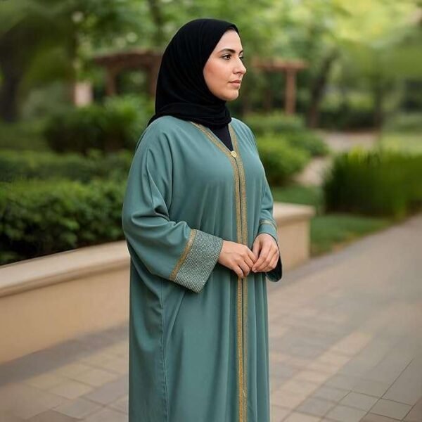 Rinezza Women's Kaftan Full Length Abaya One Size | Free Size | with Gold Embellishments on Sleeves | Islamic Wear | Free Dupatta