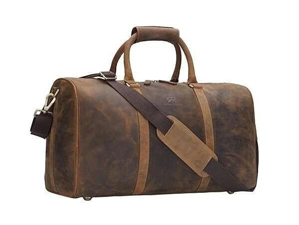 Rinezza Vintage Leather Duffle Bag | Rustic Dark Brown | Travel Weekender Bag with Shoulder Strap | Stylish Duffle for Gym | Business & Adventure |