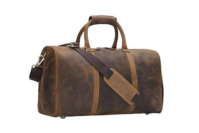 Rinezza Vintage Leather Duffle Bag | Rustic Dark Brown | Travel Weekender Bag with Shoulder Strap | Stylish Duffle for Gym | Business & Adventure | - Image 8