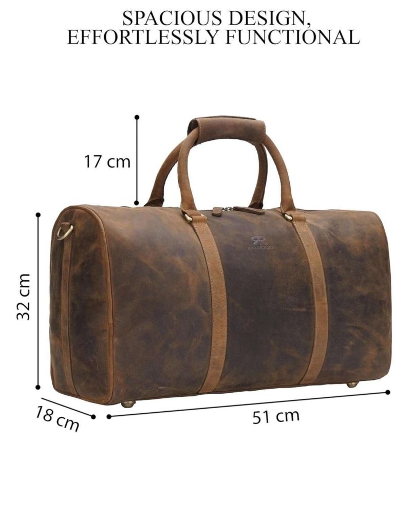 Rinezza Vintage Leather Duffle Bag | Rustic Dark Brown | Travel Weekender Bag with Shoulder Strap | Stylish Duffle for Gym | Business & Adventure |