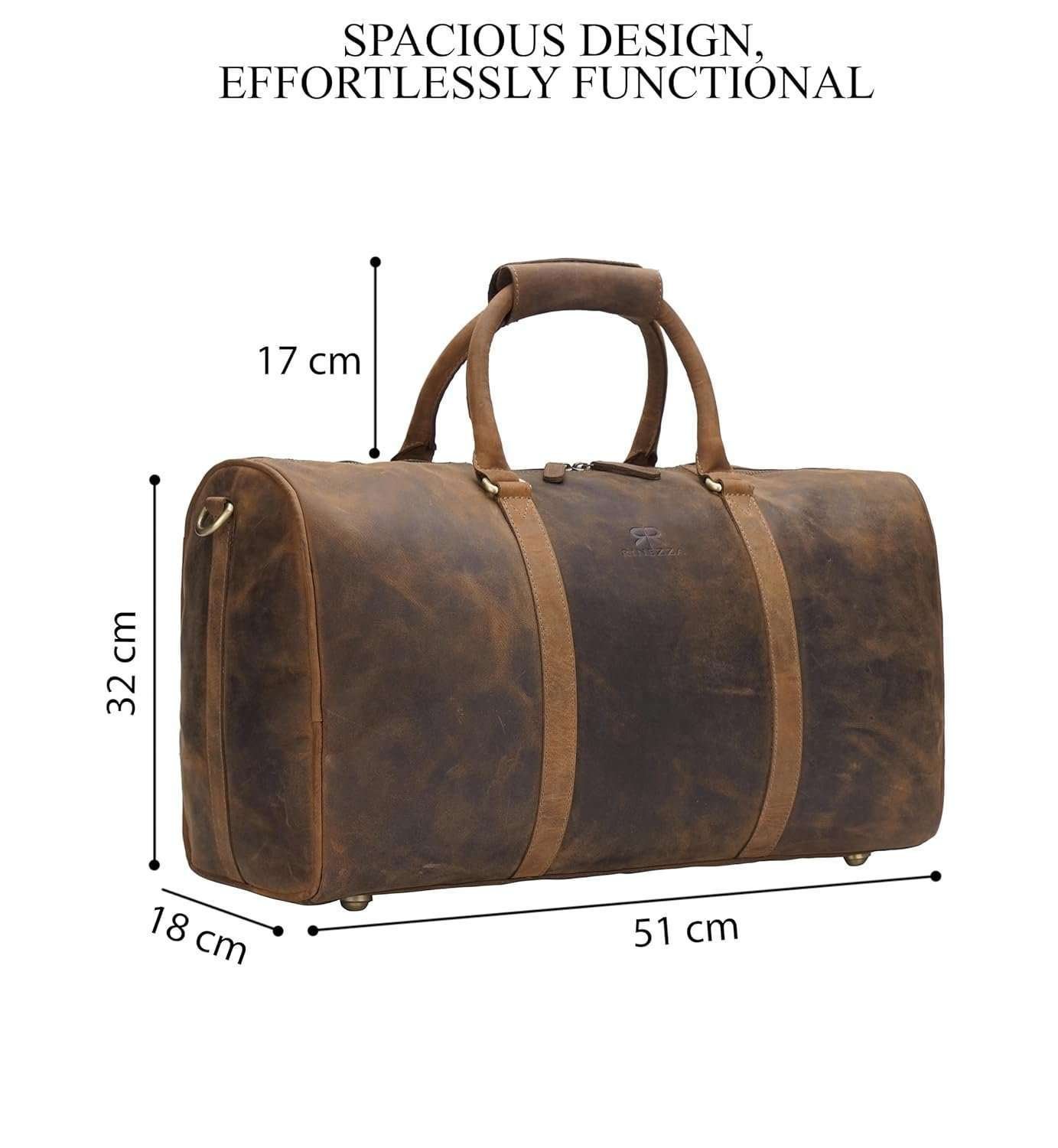 Rinezza Vintage Leather Duffle Bag | Rustic Dark Brown | Travel Weekender Bag with Shoulder Strap | Stylish Duffle for Gym | Business & Adventure | - Image 3