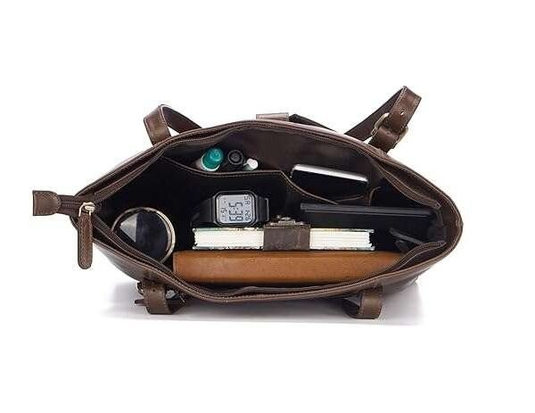 Rinezza Leather Tote Bag for Women | Brown Spacious Design | with Multiple Compartments