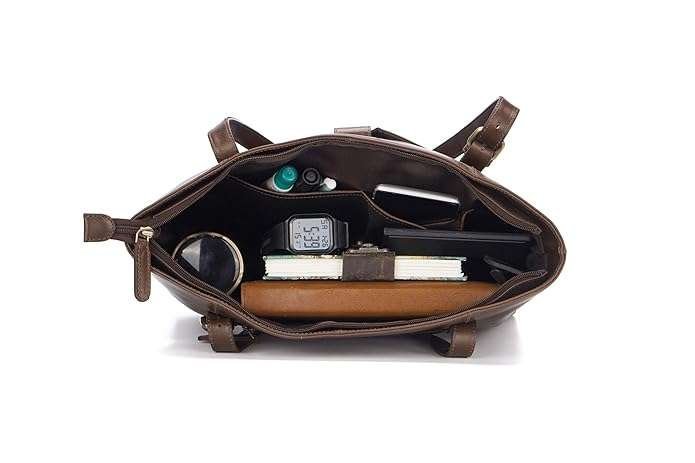 Rinezza Leather Tote Bag for Women | Brown Spacious Design | with Multiple Compartments - Image 7