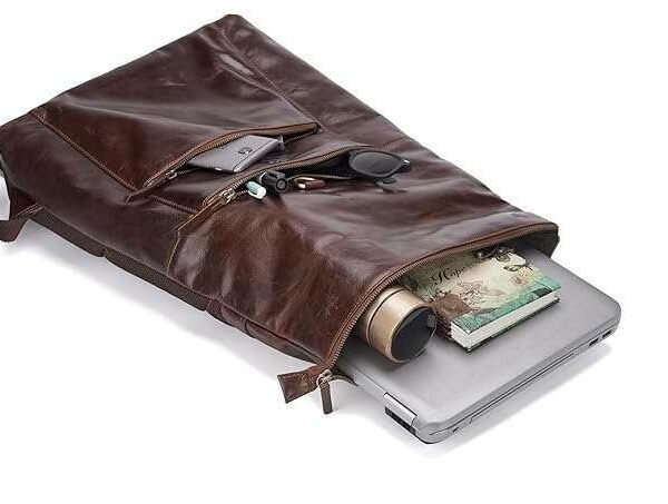 Rinezza Vintage Genuine Leather Backpack, Brown Oil Pull Up, Multiple Zippered Compartments with Laptop Pocket