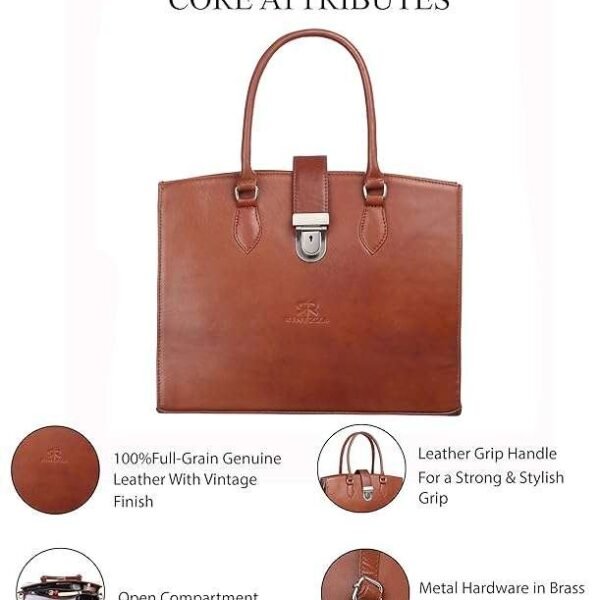 Rinezza Vintage Full-Grain Real Leather Handbag for Women | Ladies Bag | Stylish Shoulder Bag | Tote for Office Work