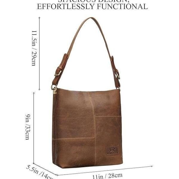 Rinezza Genuine Leather Hobo Stylish Shoulder Bag, Tote Bag with Multiple Compartments, Brown