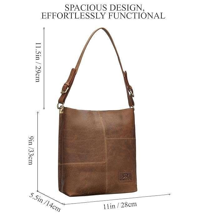 Rinezza Genuine Leather Hobo Stylish Shoulder Bag, Tote Bag with Multiple Compartments, Brown - Image 7
