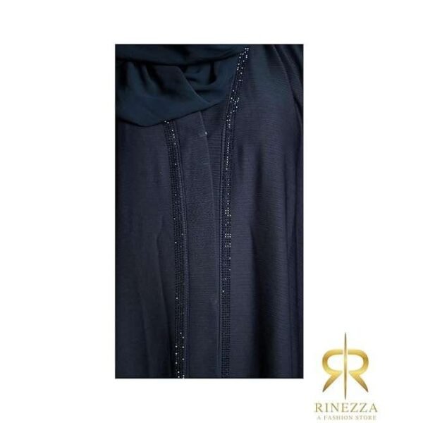 RINEZZA Elegant Black Abaya, Dubai Style, Embellished Sleeves with Crystal Details, Full Length Islamic Burkha with Dupatta, Free Size