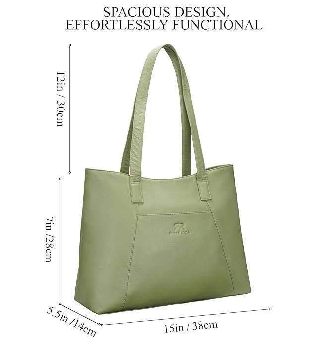 Rinezza Women's Leather Tote Bag, Sage Green, Ladies Purse - Image 6
