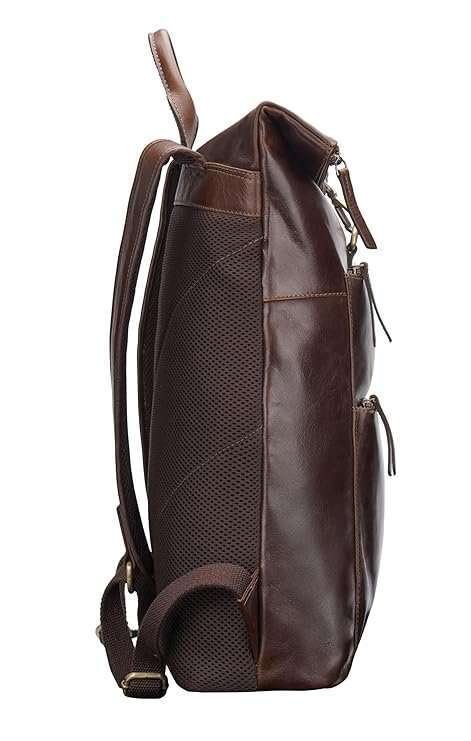Rinezza Vintage Genuine Leather Backpack, Brown Oil Pull Up, Multiple Zippered Compartments with Laptop Pocket - Image 4