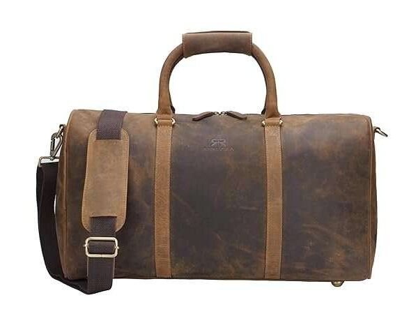 Rinezza Vintage Leather Duffle Bag | Rustic Dark Brown | Travel Weekender Bag with Shoulder Strap | Stylish Duffle for Gym | Business & Adventure |