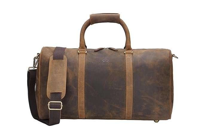 Rinezza Vintage Leather Duffle Bag | Rustic Dark Brown | Travel Weekender Bag with Shoulder Strap | Stylish Duffle for Gym | Business & Adventure |