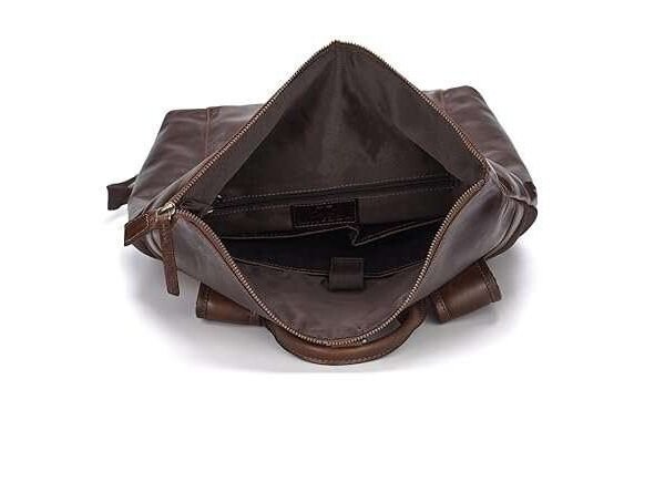 Rinezza Vintage Genuine Leather Backpack, Brown Oil Pull Up, Multiple Zippered Compartments with Laptop Pocket