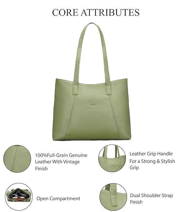 Rinezza Women's Leather Tote Bag, Sage Green, Ladies Purse - Image 7