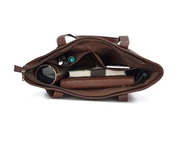 Rinezza Genuine Leather Women's Classic Tote Bag | Hobo Shoulder Bag for Office | Brown Spacious Stylish Design