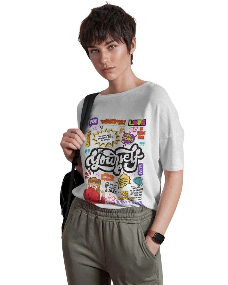 Funtee Be Yourself – Unisex Graphic Imported T-Shirt with Colorful Retro Print