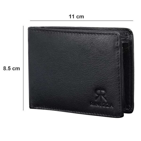 Rinezza Genuine Leather Men's Wallet, Black, Multi Card Slots with ID Window, RFID Protected