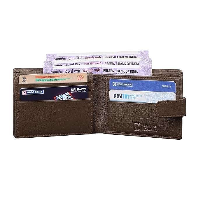 Rinezza Genuine Leather Men's Wallet with Card Slots, RFID Protected, Brown - Image 4