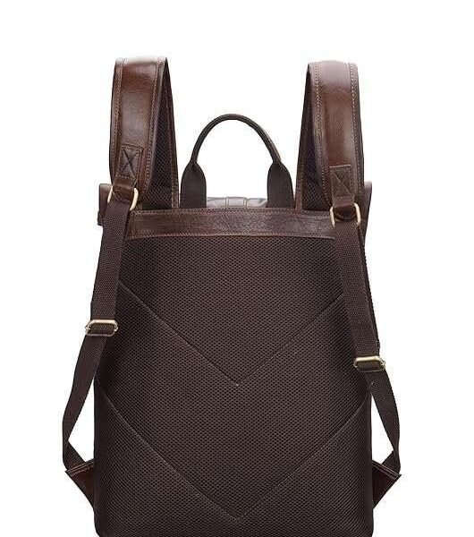 Rinezza Vintage Genuine Leather Backpack, Brown Oil Pull Up, Multiple Zippered Compartments with Laptop Pocket