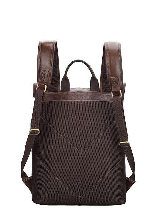 Rinezza Vintage Genuine Leather Backpack, Brown Oil Pull Up, Multiple Zippered Compartments with Laptop Pocket - Image 3