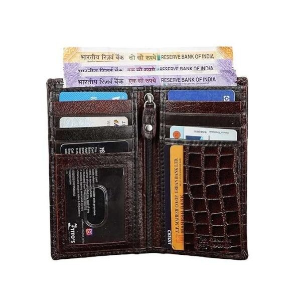 Rinezza Genuine Leather Long Wallet for Men & Women | Slim Card Holder | RFID Blocking | Croco Texture | 11 Card Slots | Bi-Fold | Travel Accessories