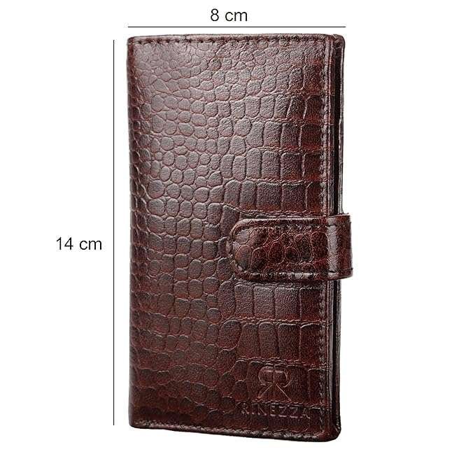 Rinezza Genuine Leather Long Wallet for Men & Women | Slim Card Holder | RFID Blocking | Croco Texture | 15 Card Slots | Button Closure | Travel Accessories - Image 2