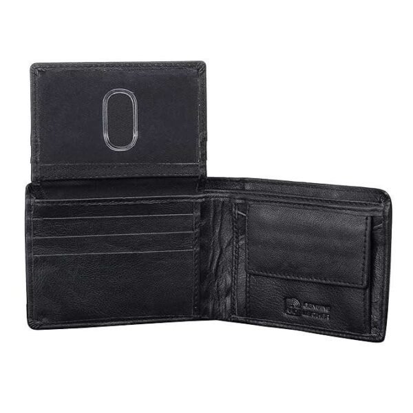 Rinezza Genuine Leather Men's Wallet, Black, Multi Card Slots with ID Window, RFID Protected