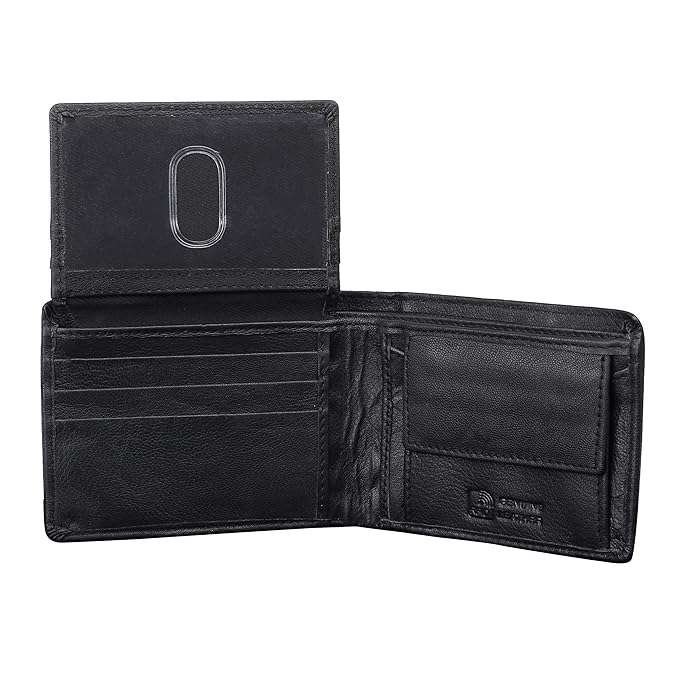 Rinezza Genuine Leather Men's Wallet, Black, Multi Card Slots with ID Window, RFID Protected - Image 6