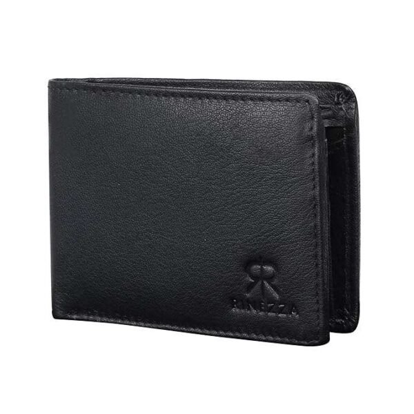Rinezza Genuine Leather Men's Wallet, Black, Multi Card Slots with ID Window, RFID Protected