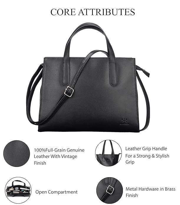 Rinezza Genuine Leather Satchel Handbag for Women, Satchel Bag for Work, Ladies Purse, Stylish Shoulder Bag, Black - Image 7