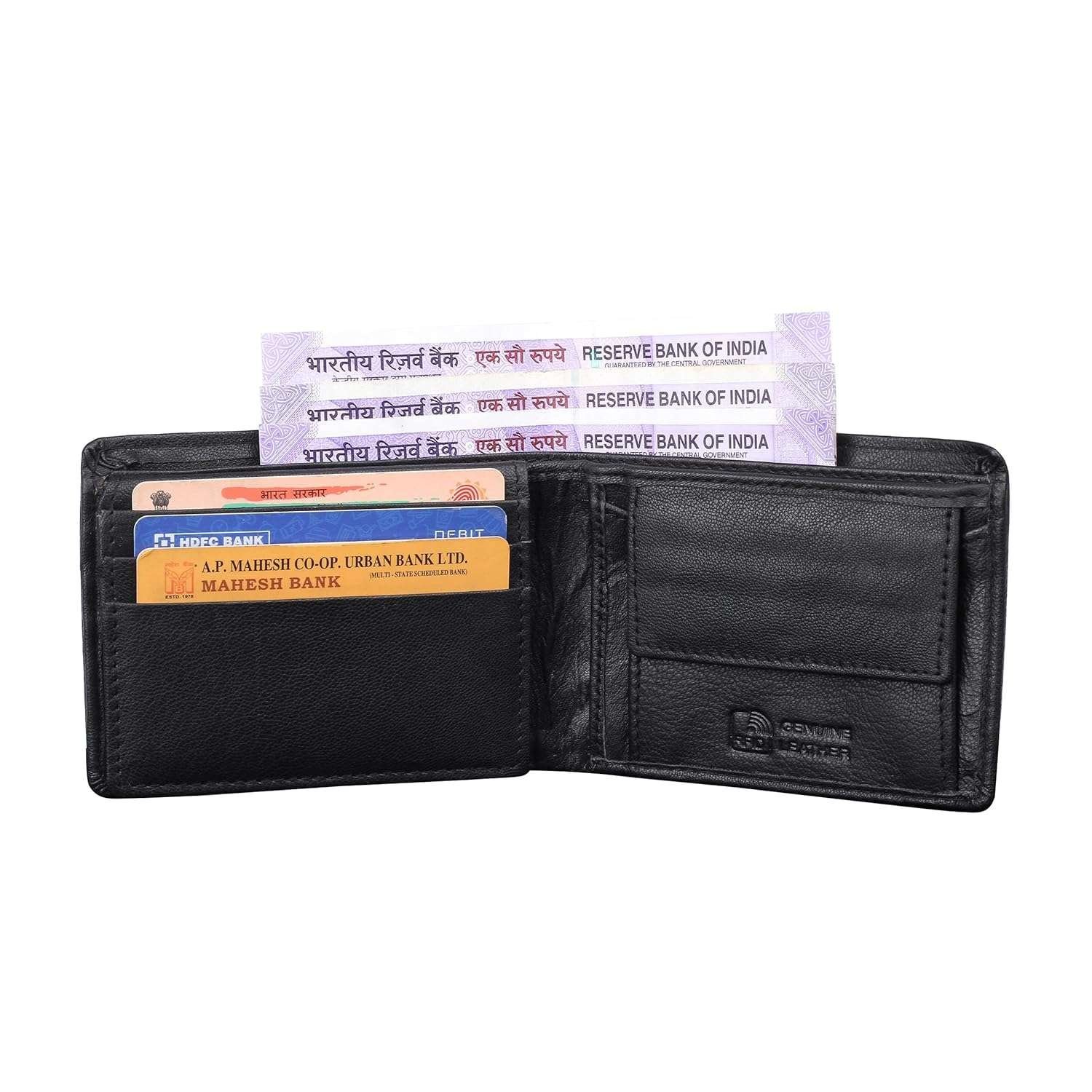 Rinezza Genuine Leather Men's Wallet, Black, Multi Card Slots with ID Window, RFID Protected - Image 4