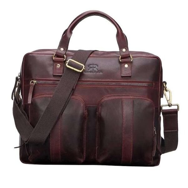 Rinezza Genuine Leather Laptop Bag for Men | Brown Oil Pull Up | Multiple Pockets | Adjustable Shoulder Strap