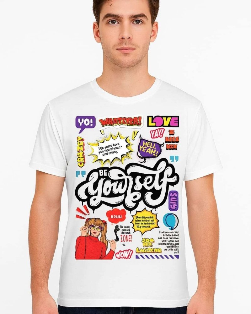 Funtee Be Yourself – Unisex Graphic Imported T-Shirt with Colorful Retro Print