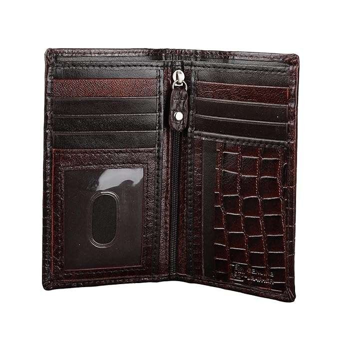 Rinezza Genuine Leather Long Wallet for Men & Women | Slim Card Holder | RFID Blocking | Croco Texture | 11 Card Slots | Bi-Fold | Travel Accessories - Image 6