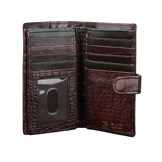 Rinezza Genuine Leather Long Wallet for Men & Women | Slim Card Holder | RFID Blocking | Croco Texture | 15 Card Slots | Button Closure | Travel Accessories - Image 5