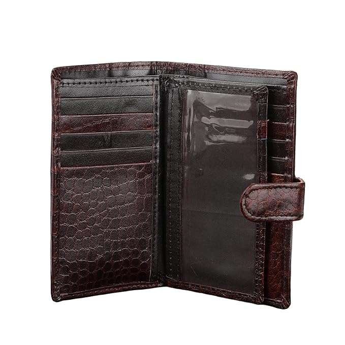 Rinezza Genuine Leather Long Wallet for Men & Women | Slim Card Holder | RFID Blocking | Croco Texture | 15 Card Slots | Button Closure | Travel Accessories - Image 4