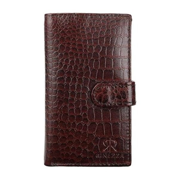 Rinezza Genuine Leather Long Wallet for Men & Women | Slim Card Holder | RFID Blocking | Croco Texture | 15 Card Slots | Button Closure | Travel Accessories