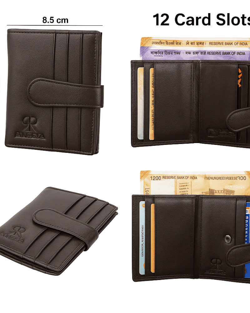 Rinezza Genuine Leather Card Case Wallet | 12 Card Slots with Cash Compartment | Slim Loop Design