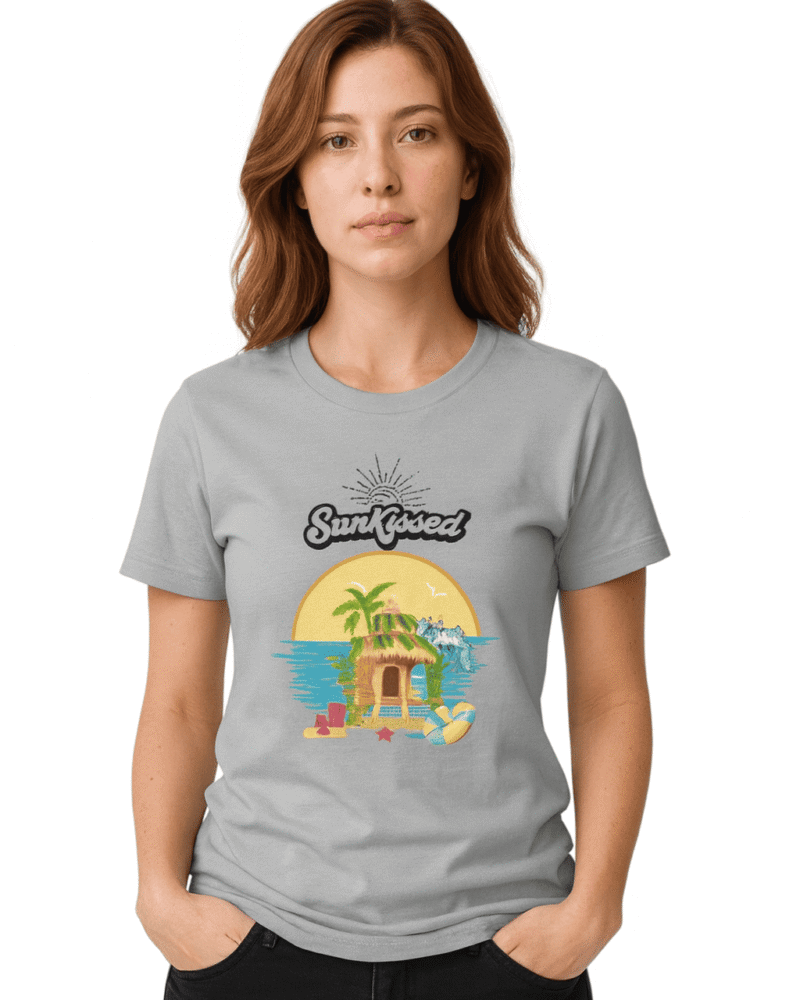 Funtee Sunkissed Tropical Paradise Graphic Imported T-Shirt – Light Grey for Unisex
