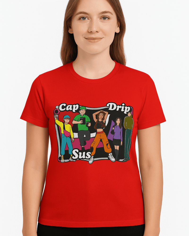 Funtee Bold Cap Drip Sus Graphic Printed Imported T-Shirt – Casual Cool Unisex Wear