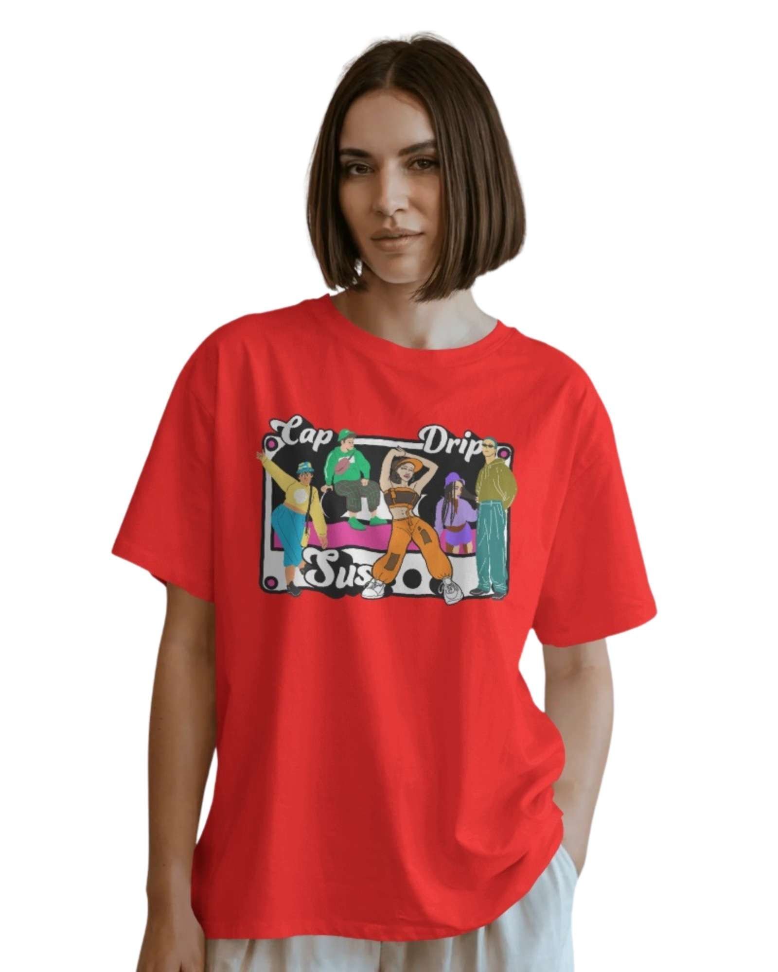 Funtee Bold Cap Drip Sus Graphic Printed Imported T-Shirt – Casual Cool Unisex Wear